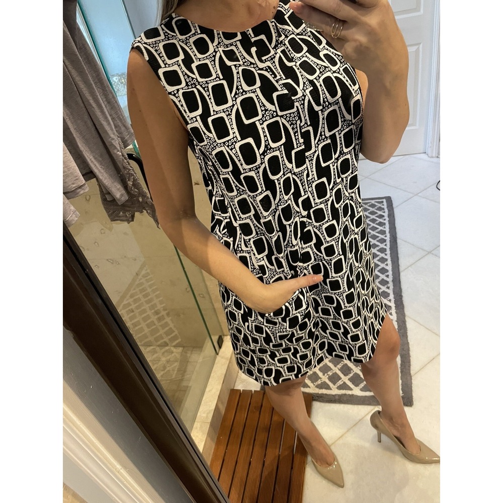 NWT Clara Sun Woo Black White Giraffe Print Mini Stretch Dress Small Sleeveless - Picture 4 of 11